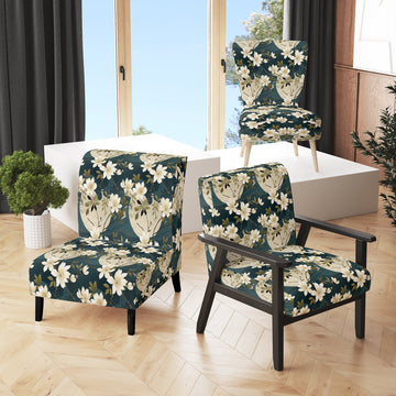 White And Green Tranquil Floral Elegant Zen - Upholstered Bohemian Accent Chairs